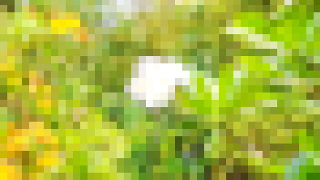 Abstract mosaic background with yellow and green square pixels and a white center