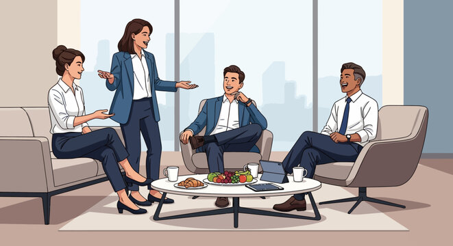 Business people sitting in office meeting.