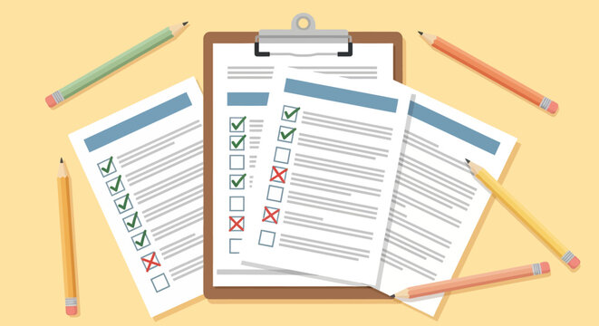 Multiple choice test answer sheets.