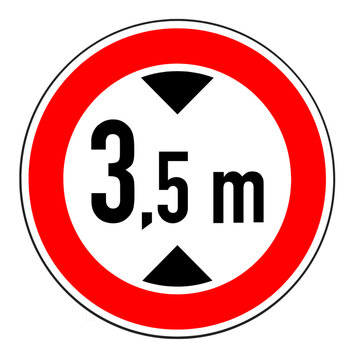 Traffic sign indicating maximum height limit of 3.5 meters with red circle warning symbol