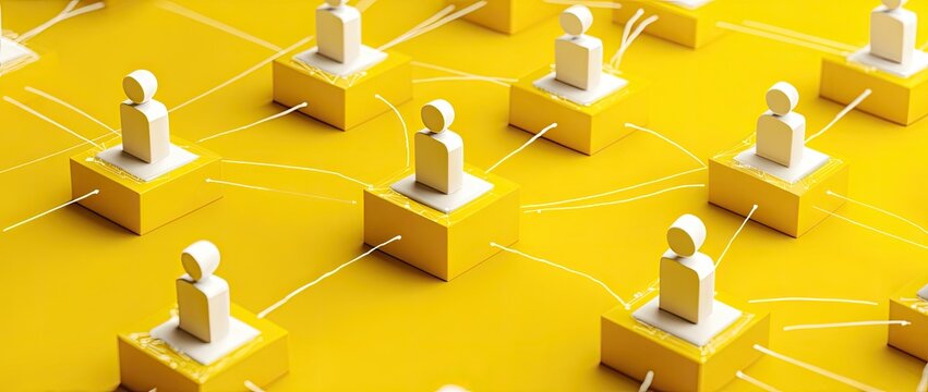 Abstract network of connected figures on a yellow background