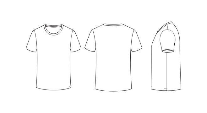 Detailed technical drawing of a t-shirt from various angles