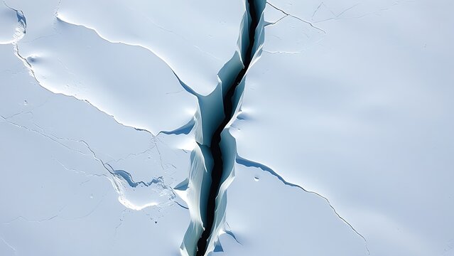 uriel. Aerial view of a deep lightning-shaped crack splitting a smooth glacier surface. travel magazines, destination branding, designed for travel destination branding, used by lab technicians.