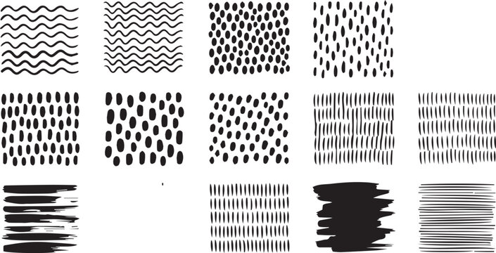 Minimalist hand drawn abstract patterns and textures set illustration vector