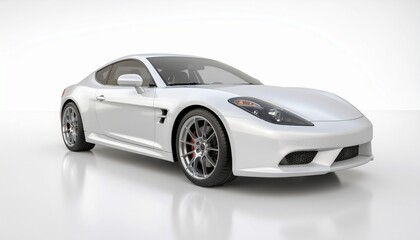 Obraz premium Sleek White Sports Car on a Pristine White Background.
