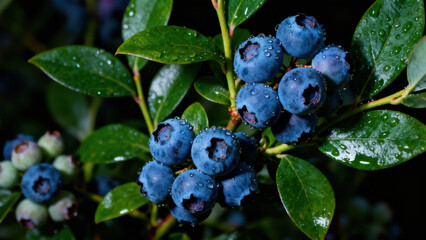 Fresh Blueberries with Dew Drops