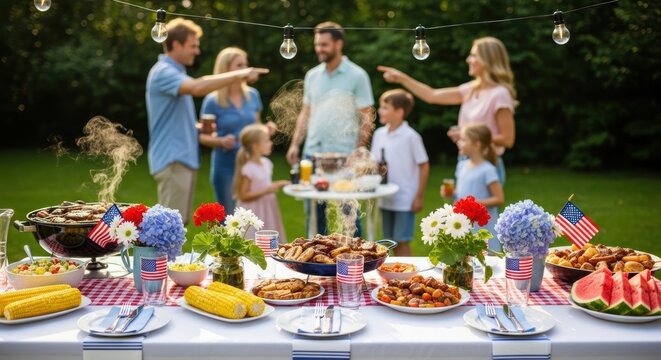 Memorial Day Backyard Barbecue with Family and Friends Outdoors
