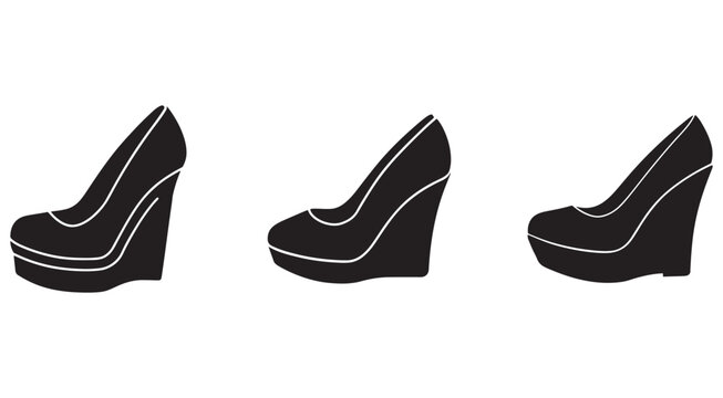Set of three black high heel shoes with white outlines for fashion and style illustrations  various angles