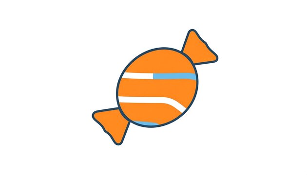 Graphic of a wrapped, orange hard candy with blue and white stripes against a white background. Candy design