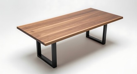 Fototapeta premium A wooden table with black metal legs on a white background