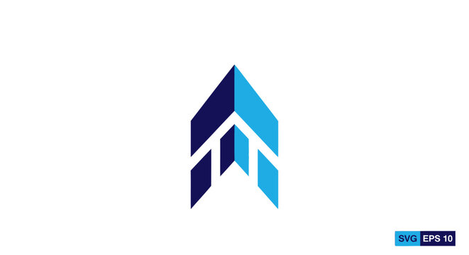 The blue logo features an abstract design with geometric shapes pointing upwards.