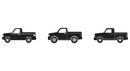 Fototapeta premium Three black pickup trucks in different angles side view isolated on white background