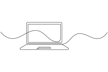 Obraz premium Laptop Computer Continuous One Line Drawing Minimalist Notebook Computer Outline Vector Illustration