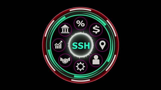 Ssh text with business icons animation