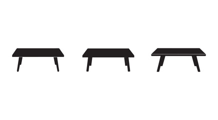 Fototapeta premium Three modern minimalist coffee tables with simple clean lines and angled legs in a row on white background furniture design elements