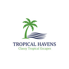 Obraz premium Tropical Haven Beach Palm Tree and Waves Logo