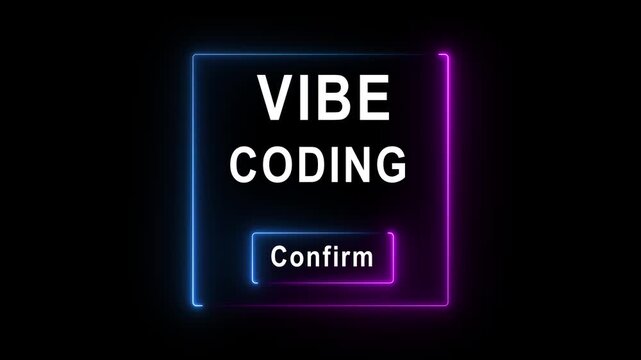 A reaches for a confirm button surrounded by code representing vibe coding, low code, coding programs in a futuristic design