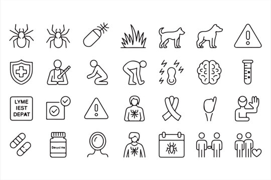 Medical Awareness Icons Featuring Tick, Infection and Healthcare Concepts