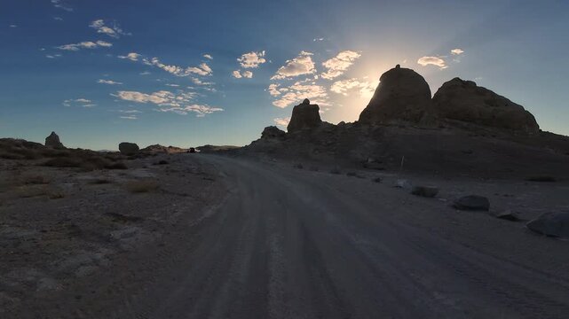 Trona Pinnacles Off Road Main Loop Sunset Driving Plate Rear View 04 Mojave Desert California USA