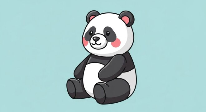 Adorable Cartoon Panda Bear Sitting Alone.