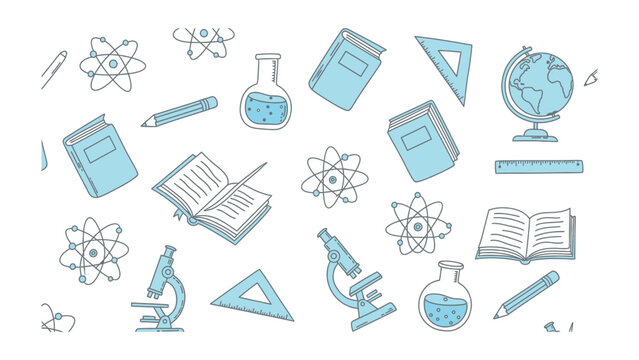 Education Seamless Pattern: A whimsical arrangement of essential education elements, perfect for illustrating learning and knowledge.
