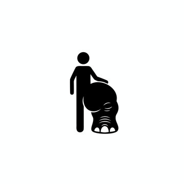 Black and white pictogram of a person with a severely swollen leg illustrating elephantiasis medical condition