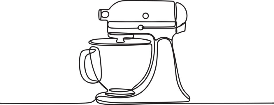 kitchen electric mixer outline drawing illustration. one continuous line drawing of Modern Mixer - kitchen appliance for cooking. One line draw graphic design vector