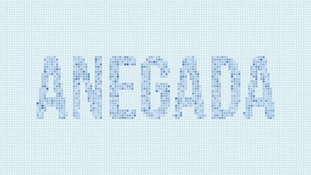 Anegada dotted map animation. Digital style shape of the island. Anegada shape and title blue dots appear with flickering effect. Virgin Islands (UK). Modern Intro, outro, title, logo video.