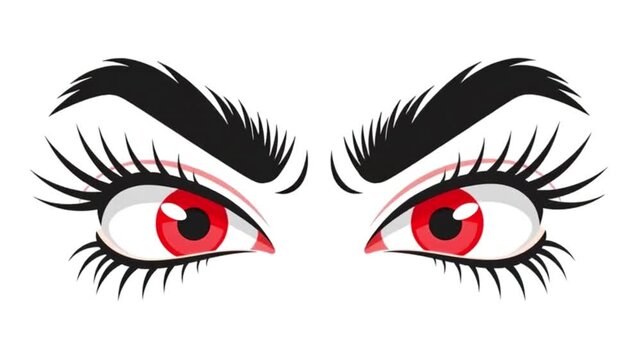 Expressive vector illustration of angry red eyes with powerful arched eyebrows, symbolizing intense menace and fury