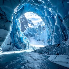 Obraz premium Majestic Ice Cave - A Glimpse into a Frozen Wonderland.