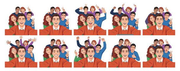 Fototapeta premium Group of Happy Friends Taking Selfie Character