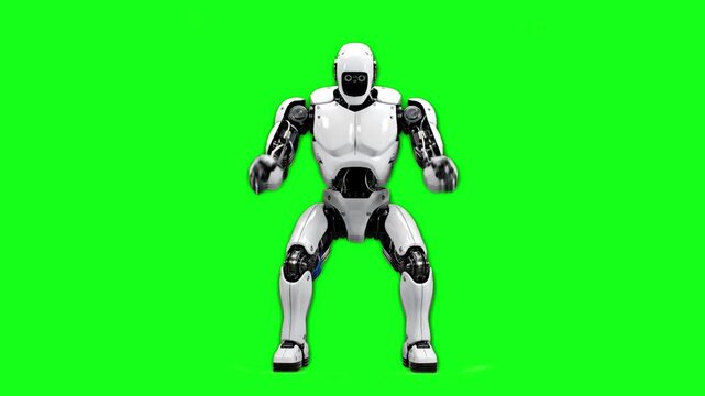 Detailed 3D animation of a sleek white android robot standing and gesturing with its right hand. isolated on chroma key, perfect for tech explainers, bionic presentations, and b-roll for robotics, eng