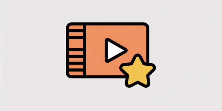 A flat style digital video icon featuring a play button symbol combined with a yellow star graphic Vector