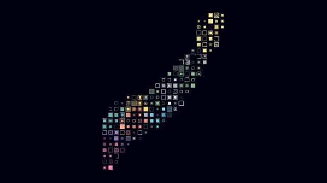 Somalia animated country shape. Pulsating colored dots on the map of the country. Large size square blocks. Digital style Somalia map on dark background. Creative animation video.