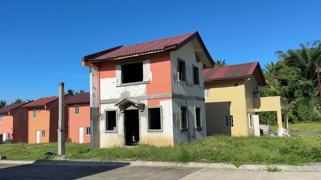 Horizontal ground level perspective showing linear side of village with clean roads, finished houses at Camella Homes Alfonso Cavite Philippines