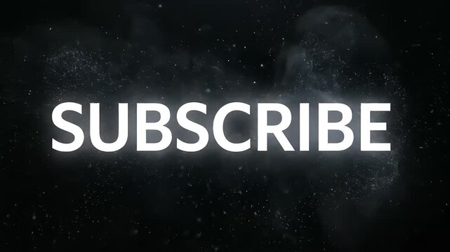 Dynamic Subscribe Button Animation with Glowing Text and Particle Effects on Dark Background.