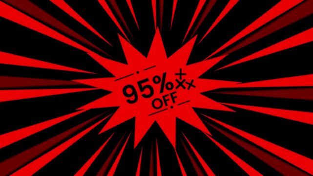 A vibrant red explosion graphic advertises a ninety five percent off sale
