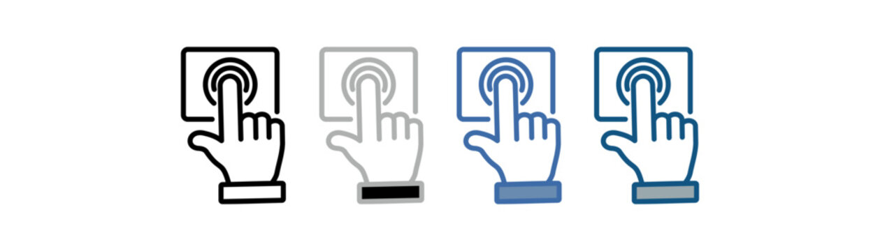 
hand touching button icon set multiple style collection with hand design, and buttons