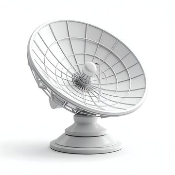 White Satellite Dish on White Background - Communication Technology.