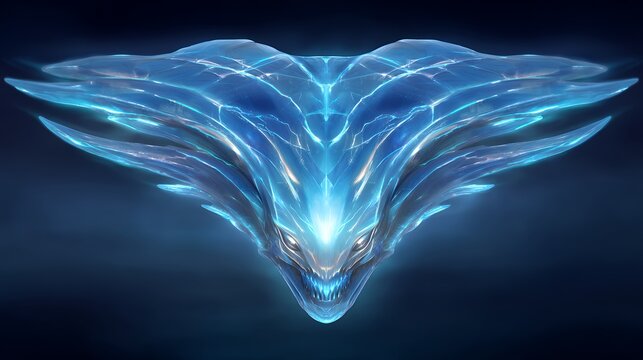 A glowing blue alien creature head with intricate patterns