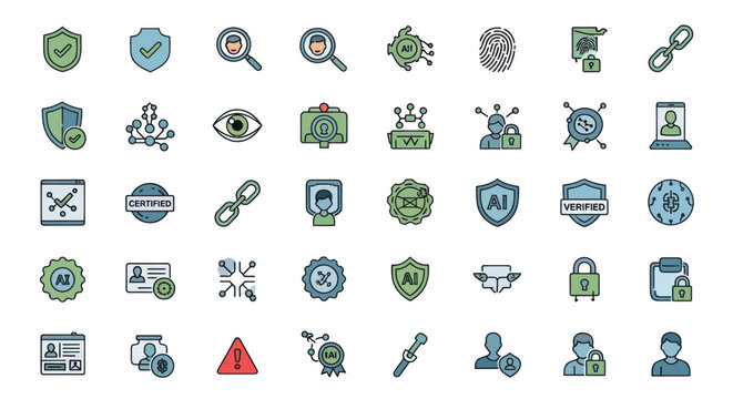 Cyber Security Icons Set: Data Protection, Privacy, Network & AI Technology