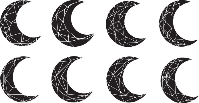 Geometric crescent moon shapes in black and white pattern
