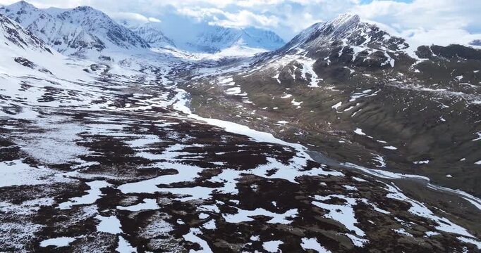 Altai Mountains From Tsagaan Gol Valley In Mongolia During Winter - Drone Shot