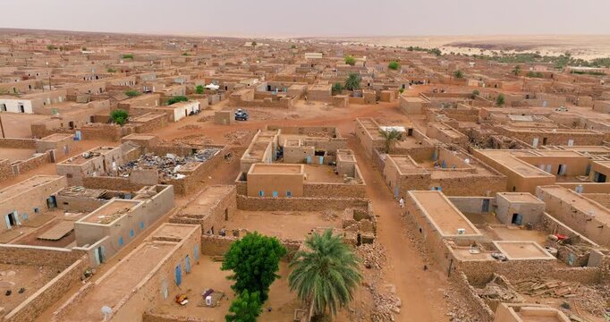 Ancient Ouadane Town In Mauritania's Adrar Region - Aerial Drone Shot