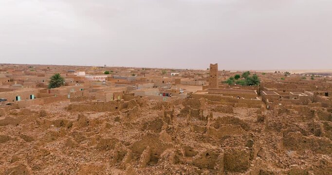 Ouadane Town In Central Mauritania - Aerial Drone Shot