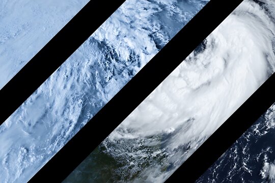 Satellite Imagery Infographic Panel Displaying Four Distinct Earth Observation Views Highlighting Urban Growth Coastal Change Agricultural Patterns and Forest Health
