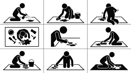 얼룩 제거 방법을 보여주는 9가지 단계별 청소 과정 그림. © Insa Batool