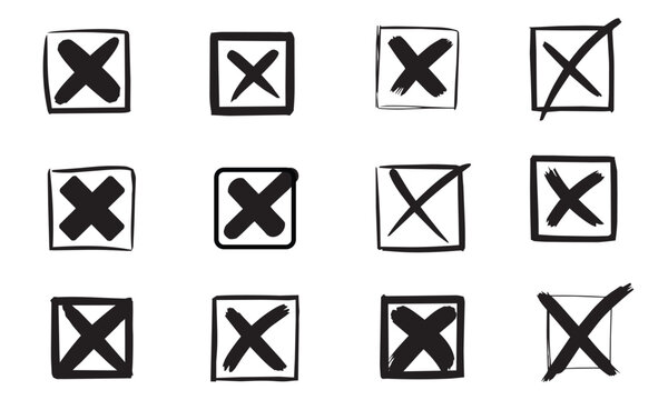 Drawn black crossmark symbol design set