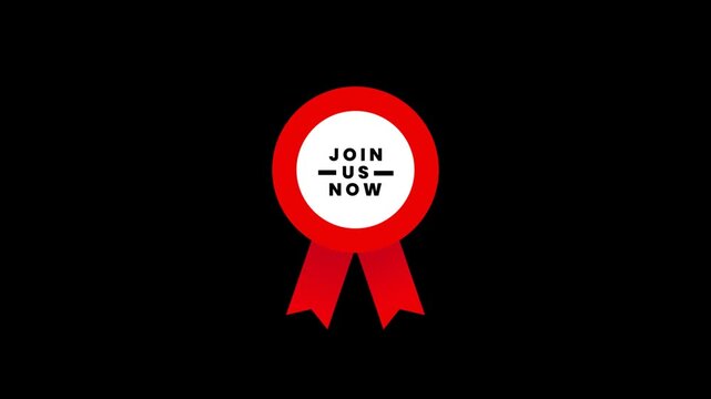 Join Us Now Badge Animation Red Ribbon Call to Action on Black Background