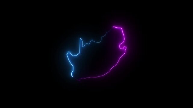 Ecuador outline glowing blue neon light map shape animation on black background digital 4k video...